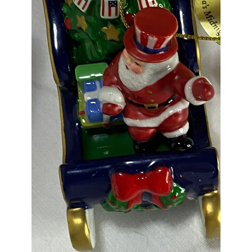 Danbury Mint Stars & Stripes Sleigh Santa's Midnight Ride 2011 Annual Ornament